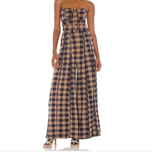 Free People Pants - Free People Size Small Hold Me Tight Jumpsuit Fall Plaid Belt Wide Legs Stretch